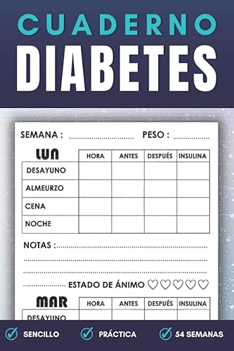 Cuaderno Diabetes: Libreta para diabeticos, Registro de la glucosa, Libreta tamaño A5 para controlar los nivieles de Glucosa en sangre - 1 AÑO ENTERO!