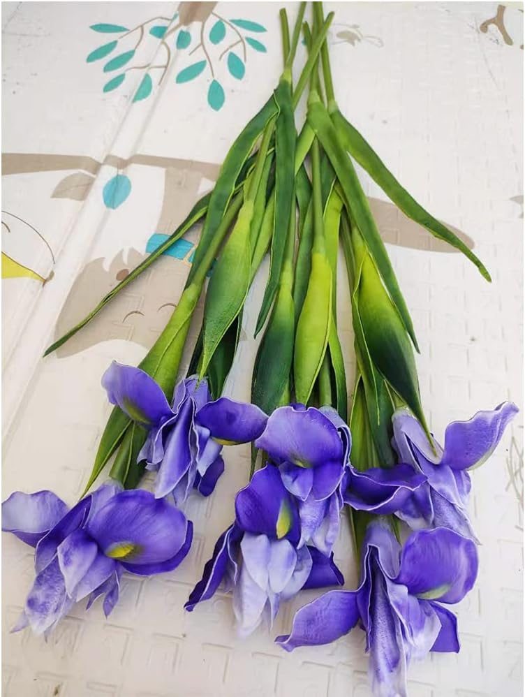 Mona's 6 Pcs Artificial Iris Flower Fake Real Touch Purple Flower Wedding Home Decor Flower Arrangements