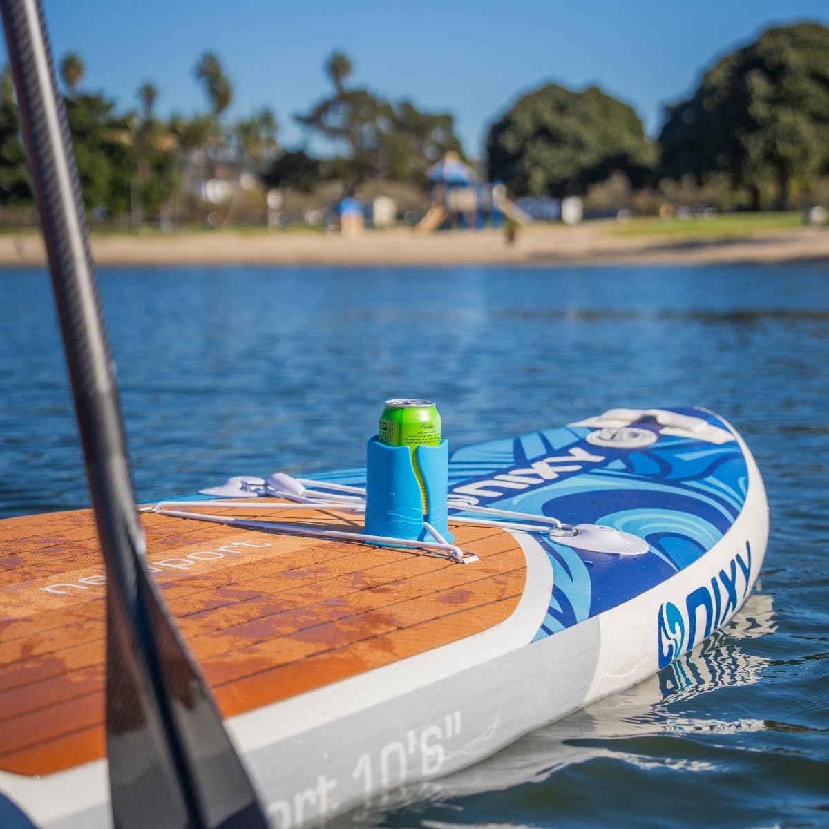 Paddle Board Cup Holder, SUP & Kayak Drink Holder, Fits Cans & Water Bottles Up to 3 in, Secures Under Bungee Straps No Suction Cup, Boat, Raft & Canoe Accessory, Black