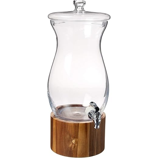 Style Setter 210767 Madera Beverage Dispenser, Clear, Wood Base, 2.6 Gallon