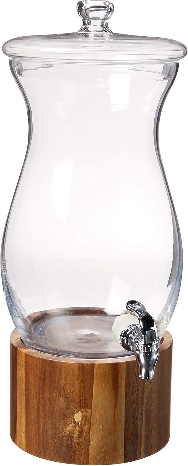 Style Setter 210767 Madera Beverage Dispenser, Clear, Wood Base, 1.6 Gallon
