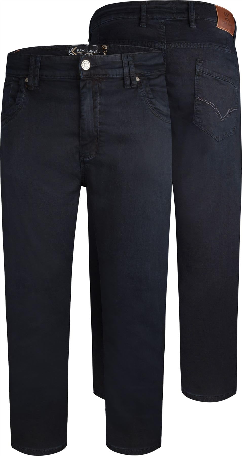 KAM Mens Jacob Stretch Fit Knitted Denim Regular Jeans - Blue - 42-R