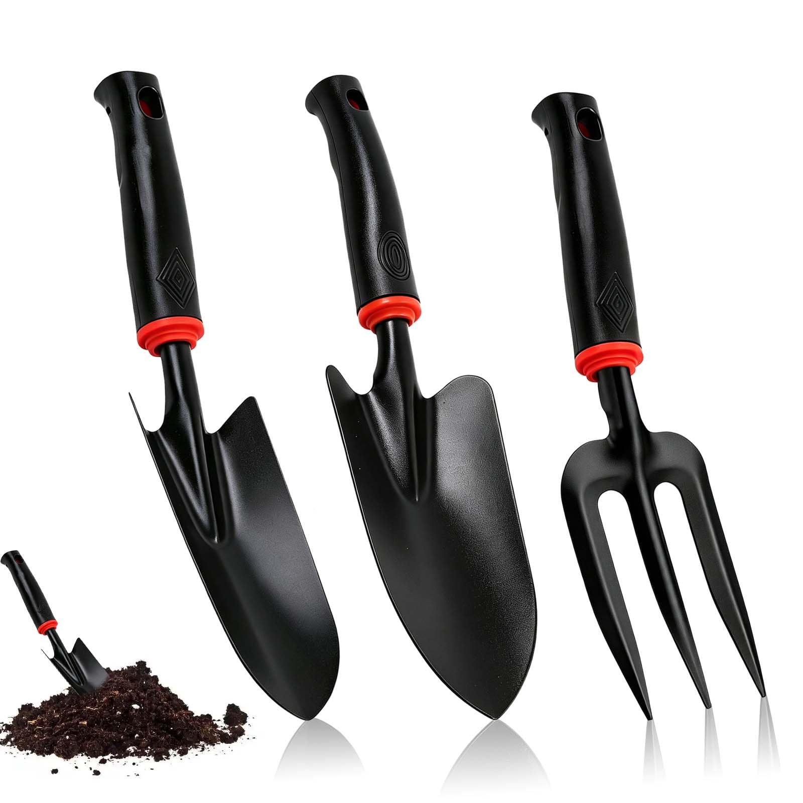 3 PCS Garden Trowel Set, Small Gardening Tool with Rubber Handle