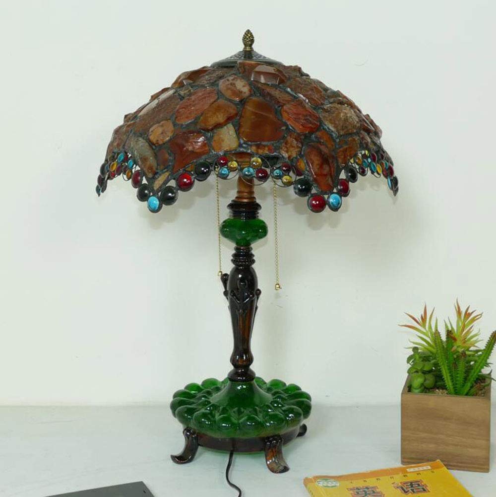 Tiffany-Stil Nachttischlampe Vintage Schlafzimmer Tischlampe Mit Schalter Ø30CM Stein Handgemacht Art Dekorative Retro Büro Studie Schreibtischlampe Glasmalerei Design E27 Bar Cafe Nachtlicht (B,40CM)