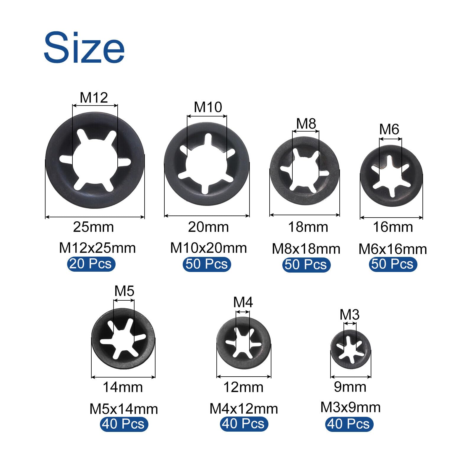 Toolparts and Accessories 280 Pcs Internal Tooth Washers Kit 7 Sizes M3/M4/M5/M6/M8/M10/M12 65Mn Steel (#CN#130824-08441)
