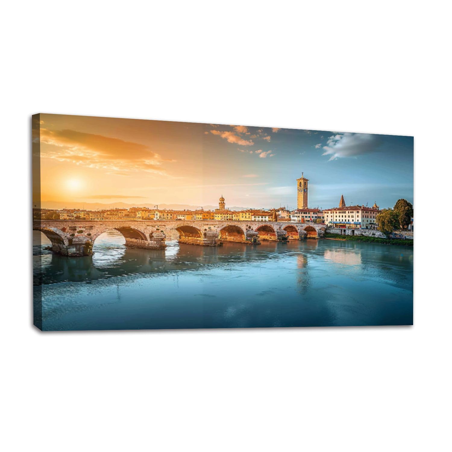 20"x 40" Large Wall Art Verona cityscape view Painting Picture Print on Canvas Wall Art for Living Room Bedroom Modern Home Wall Decor Framed Artwork