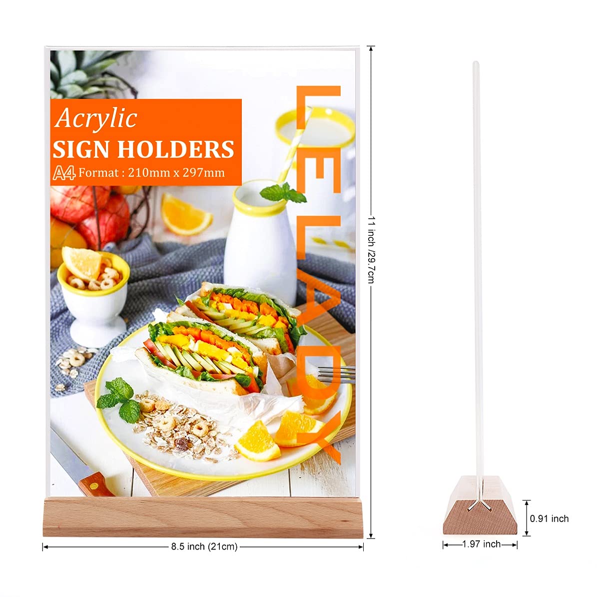 Acrylic Sign Holder A4 * 6 Pack (Wood Base), A4 DoubleSide Ads Sign