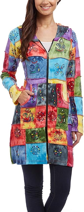 THE COLLECTION ROYAL Cotton Patch Hoodie Boho Zip Up Jacket