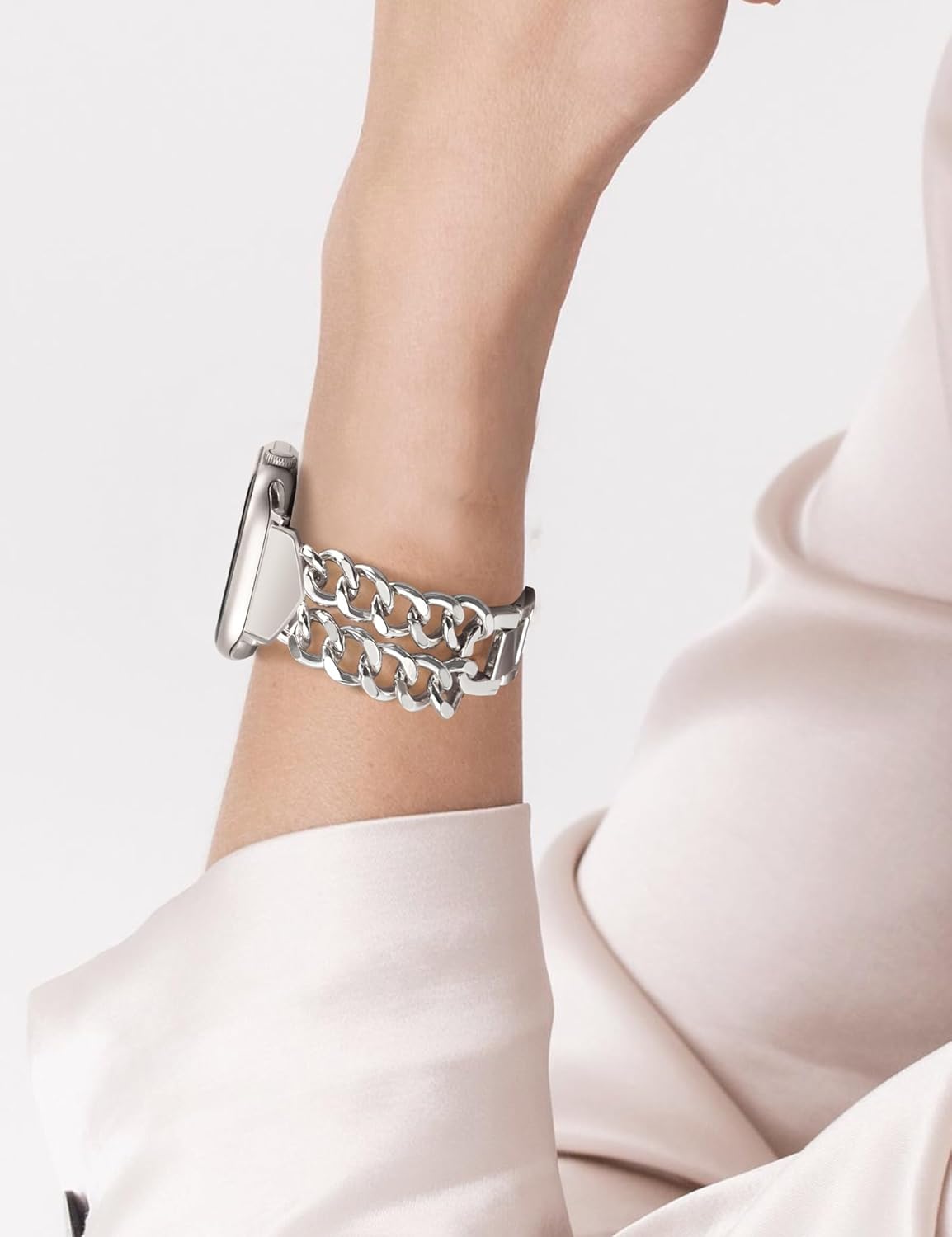 JR.DM Starlight Watch Bands for Women Compatible with Apple Watch 45mm 46mm 49mm 42mm(S3/2/1) Stylish Adjustable Metal Chain Bracelet for iWatch Series 11/10/9/8/7/6/5/4/3/2/1 SE 3/2/1 Ultra 3/2/1 - Image 6