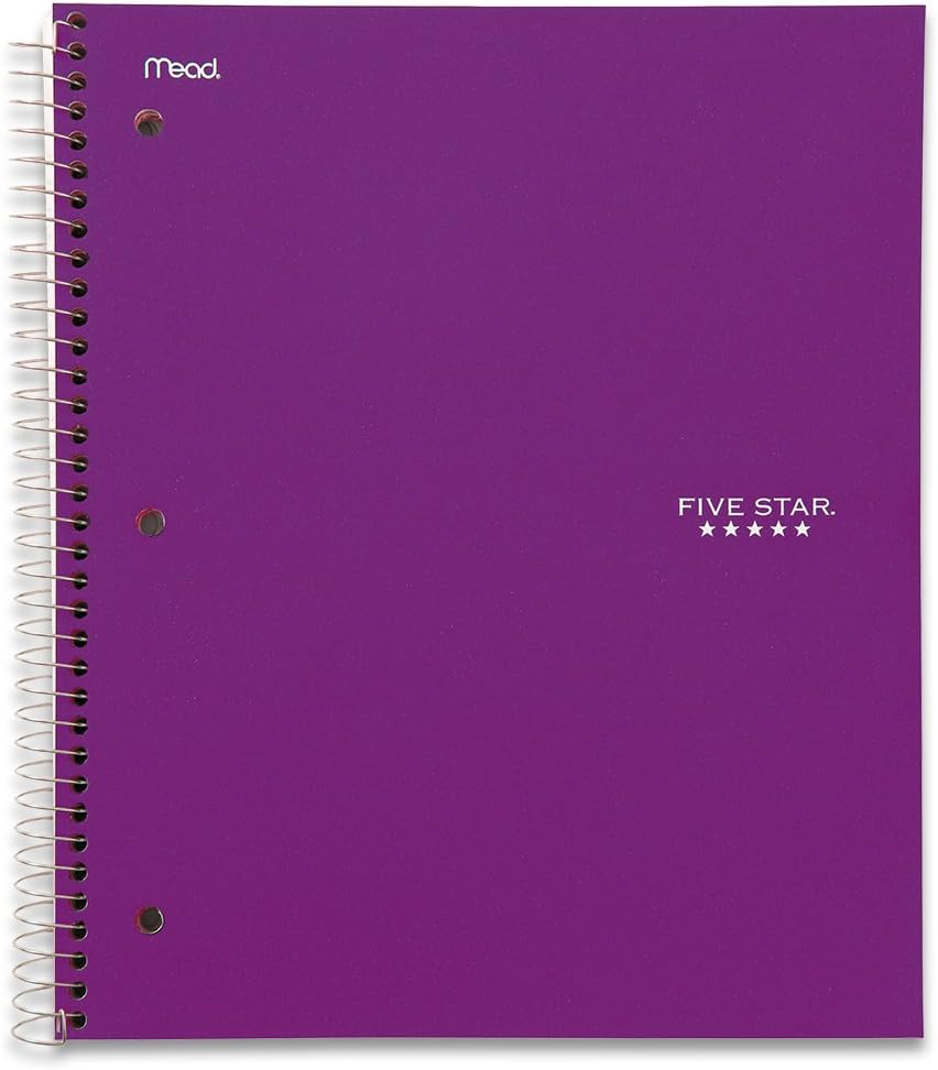 Five Star Spiral Notebook, 5 Subject, College Ruled, 11 x 8.5 Inch, Purple