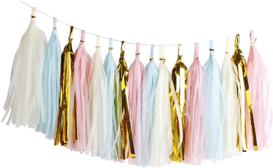 Gender Reveal Party Supplies Boy or Girl Baby Shower Decorations Pink Blue Gold Tissue Paper Pom Pom Circle Garland Tassel Garland Gender Reveal Party Decorations