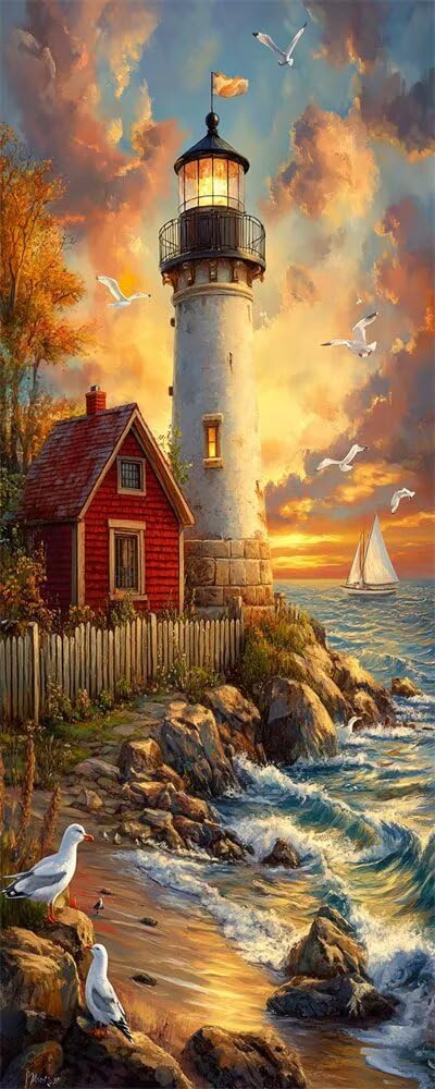 Diamond Art Painting Kits for Adults 40x80cm, 5D Large Diamond Painting Lighthouse Full Round Drill Gem Art Landscape Crystal Cross Stitch Arts Paint by Numbers for Home Wall Decor Gifts -LR1097