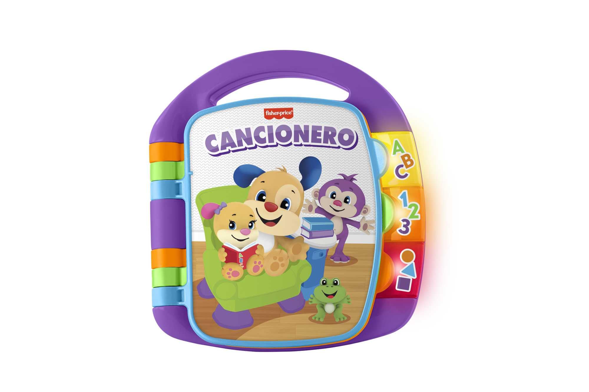 Fisher-Price Ríe y Aprende Libro Interactivo de Aprendizaje Cancionero, Juguete con Luces y Sonidos para bebé +6 Meses, versión español (FRC69)