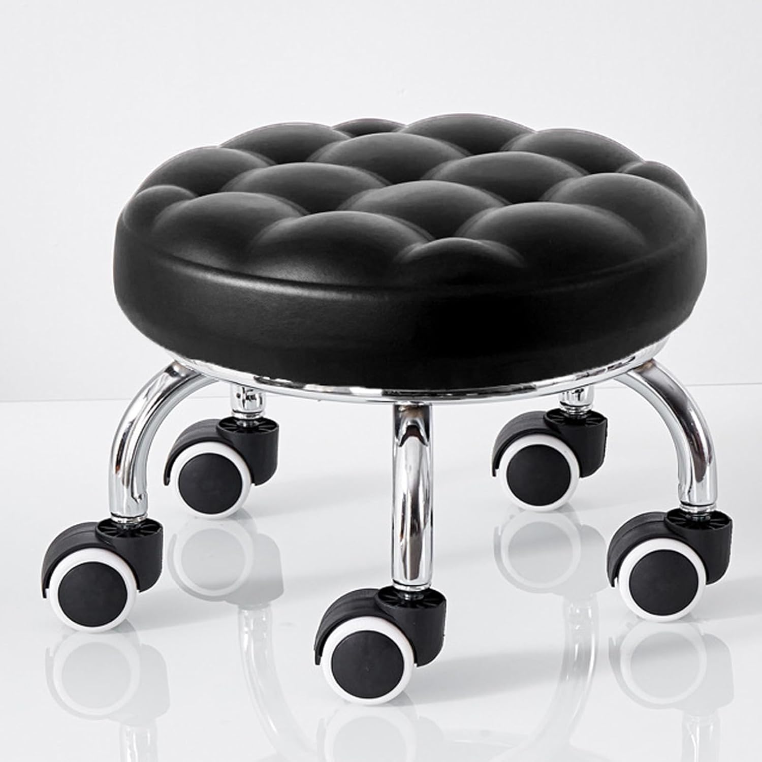 Roller Seat Pu Leather Low Heavy Duty Round Rolling Stool 360° Swivel Small Stool with Universal Caster Wheels for Home Office Garage Shop Fitness Selfless dedication (Black Bread)