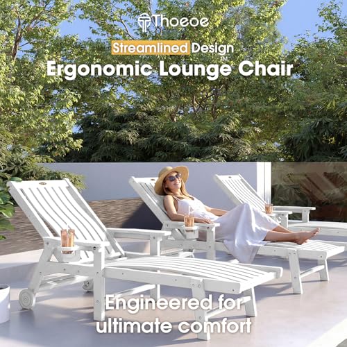 THOEOE Outdoor Chaise Lounge Chair, HDPE Pool Lounge Chair, White by THOEOE - Used condition - Image 2