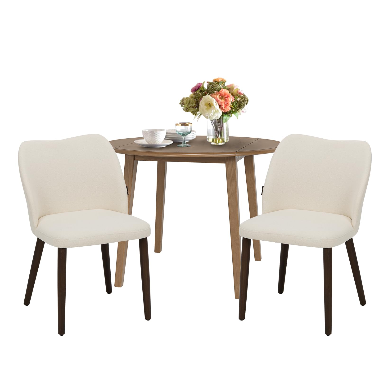 INCOMPLETE..COLAMY 3-Piece Extendable Dining Table Set for 2, 36" Kitchen Round Wood Table with 2 Wooden Dining Room Chairs,Light Brown/Beige