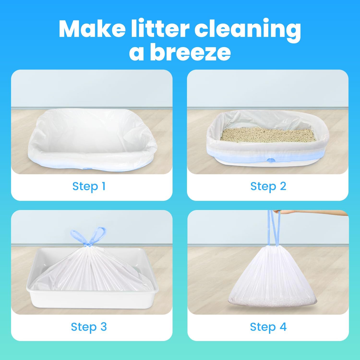 120 Pack Jumbo Cat Litter Bags-3MIL Extra Thick Leakproof Litter Box Liners, 37"x18" Heavy Duty Drawstring Cat Litter Liners for Automatic Litter Box, Odor Control Disposable Kitty Litter Bags 12 Roll