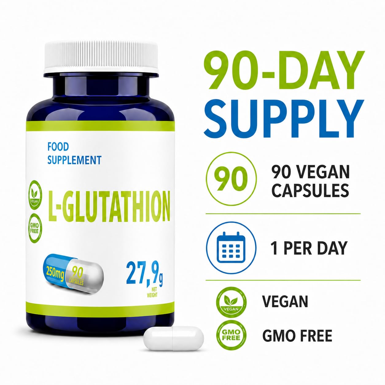 Hepatica L-Glutathion | 250 mg | 90 gélules végétales | cure de 3 mois | GMP & Testé en Laboratoire Indépendant