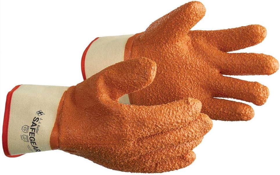 J. J. Keller & Associates, Inc. SAFEGEAR PVC Vinyl Work Gloves, 3 Pairs - EN388 Cut-Resistant Orange Textured Gloves