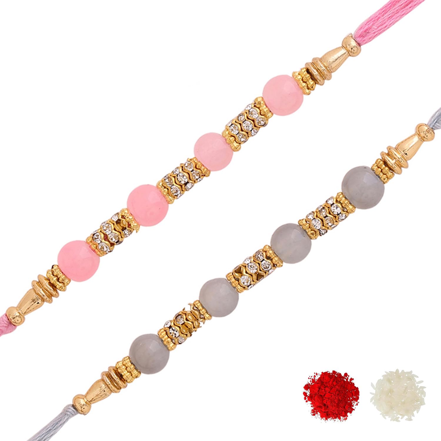 Set of Two Sterling Rakhi with Roli Chaawal Pack Multicolour