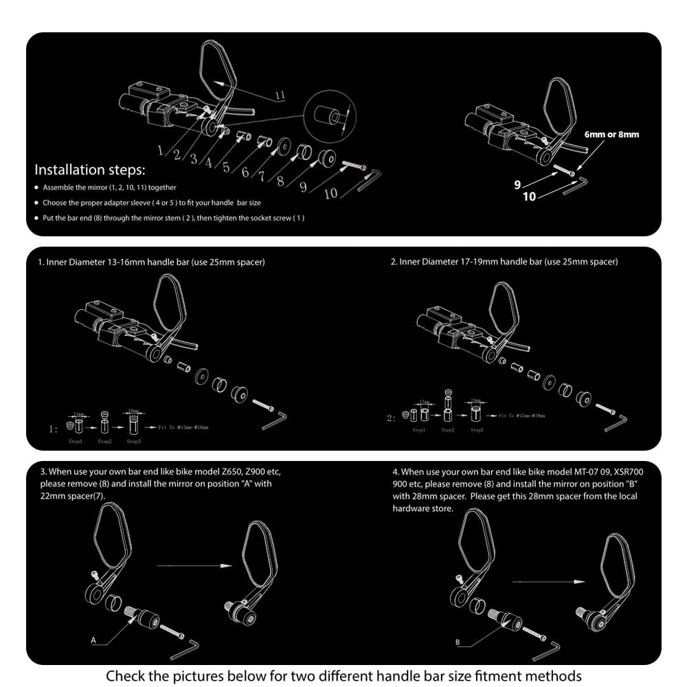 Specchietti Moto Utilizzo adatto for Yamaha MT07 FZ07 FZ09 MT09 MT-07 MT-09 Tracer universale 7/8 "22mm Handle Bar End Specchietto retrovisore Specchietto retrovisore moto Specchietti Scooter(Color:St