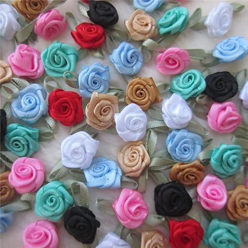 Miniatura 6 de 200 unidslote mini lazos de cinta rosas flor raso rosetas tela artificial adorno apliques costura artesanía bricolaje hecho a mano decoración de