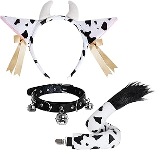 Cow Ear Headband and Tail Set, Animal Themed Costume Accessories, Cow Ho...