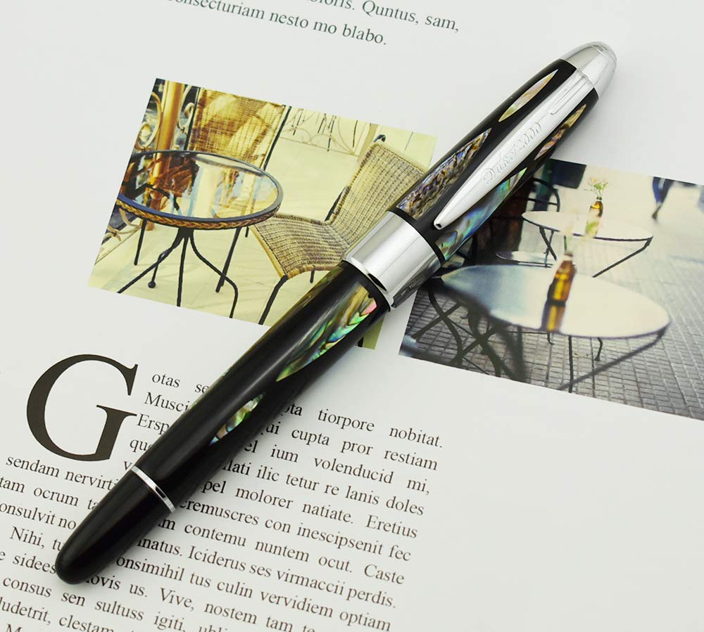 Duke Deep Green Sea Shell Tintenroller mit silberfarbenem Clip, inkl. Stifttasche