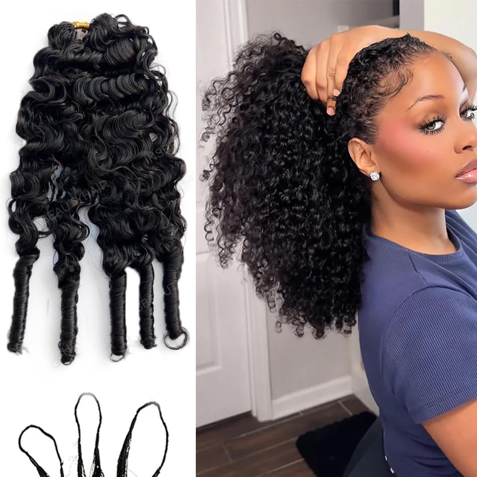 Crochet Hair Water Curly Human Hair Extensions Knotless Pre-Separated Crochet Human Hair Reusable Curly Feather Hair Natural Color 20inch 120g