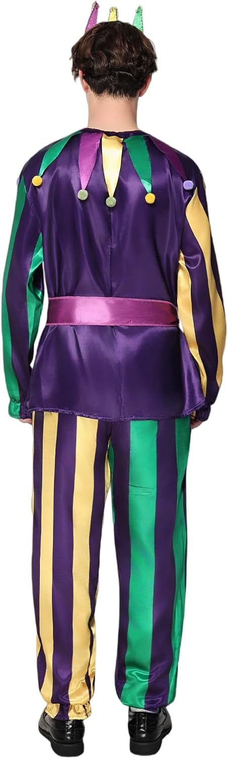 EraSpooky Mens Mardi Gras Jester Costume Deluxe Adult Carnival Parade Outfits - Image 6
