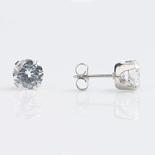 STUDEX Sensitive Cubic Zirconia Stud Earrings 7mm | Hypoallergenic and Nickel Free for Sensitive Ears | Surgical Stainless Steel | High Fashion Earrings for Women and Men-PR-747W-S