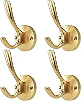 ZUONAI 4-Pack Brushed Gold Heavy Duty Towel Hooks - 45lb Double Wall Mount Coat Hooks for Bathroom, Kitchen, Entryway
