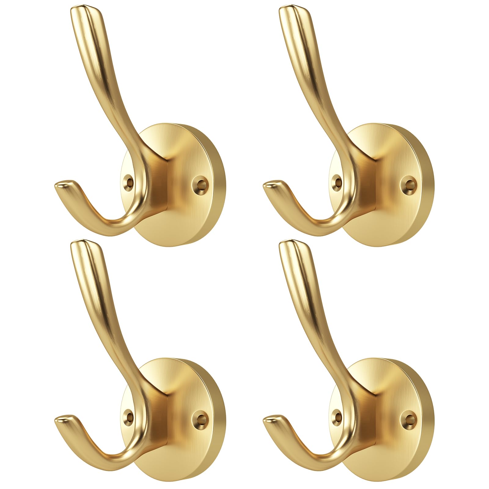 ZUONAI Gold Hooks 4 Pack Towel Hooks Gold Brushed Gold Wall Hooks Heavy Duty Metal Coat Hooks for Hanging Coats and Hat Hooks Wall Mounted Towel Hook for Bathrooms