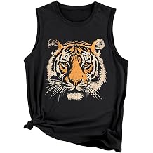Tiger Printed Tank Top Women Retro Animal Tiger Face Sleeveless Tops