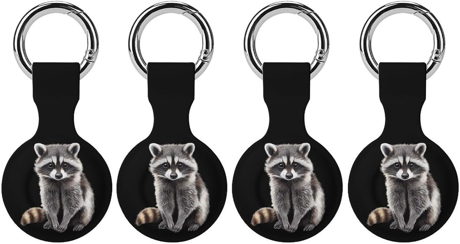 Cute Raccoon Funny Cover Compatible with AirTag Case Protector GPS Tracker Holder with Keychain