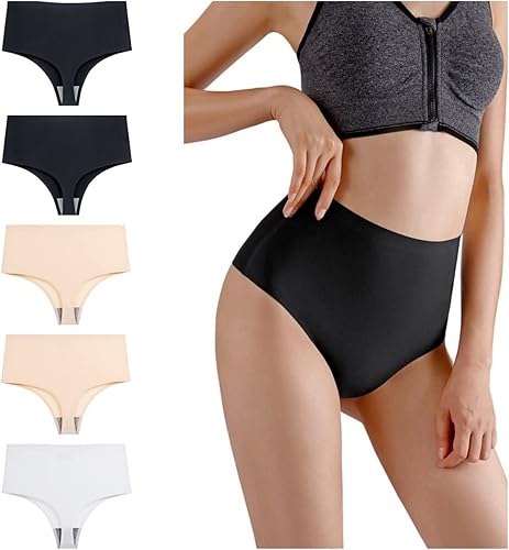 pnytoo Women's High Waisted G-String Thongs Panties Breathable Seamless No Show Underwear