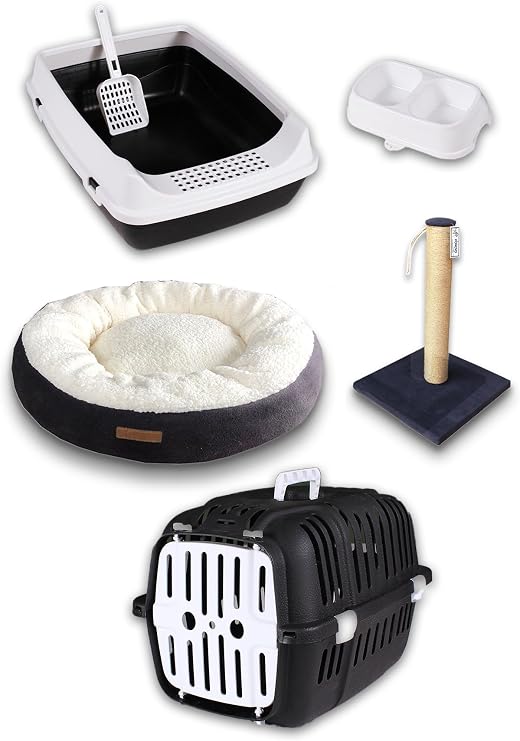 Premium cat starter set - Outdoor cat toilet, carrying basket, bed, scratching, food bowl, shovel - AT8