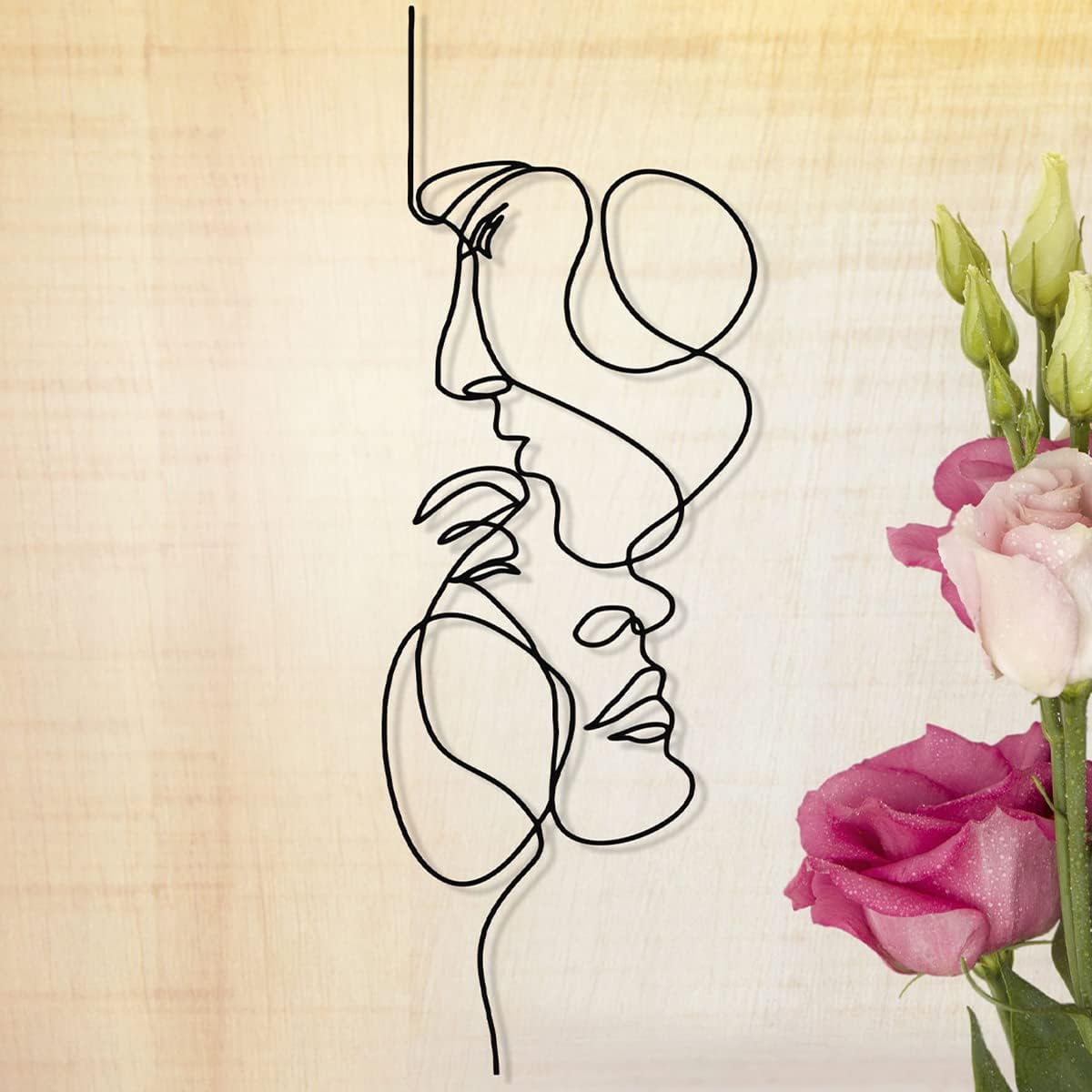 Metal Wall Art Minimalist Facial Line, Wall Decor Abstract Iron Wall Sculpture Modern Black Home Hanging Wall Art Decor for Living Room Bedroom Bathroom Office(55 * 20cm)