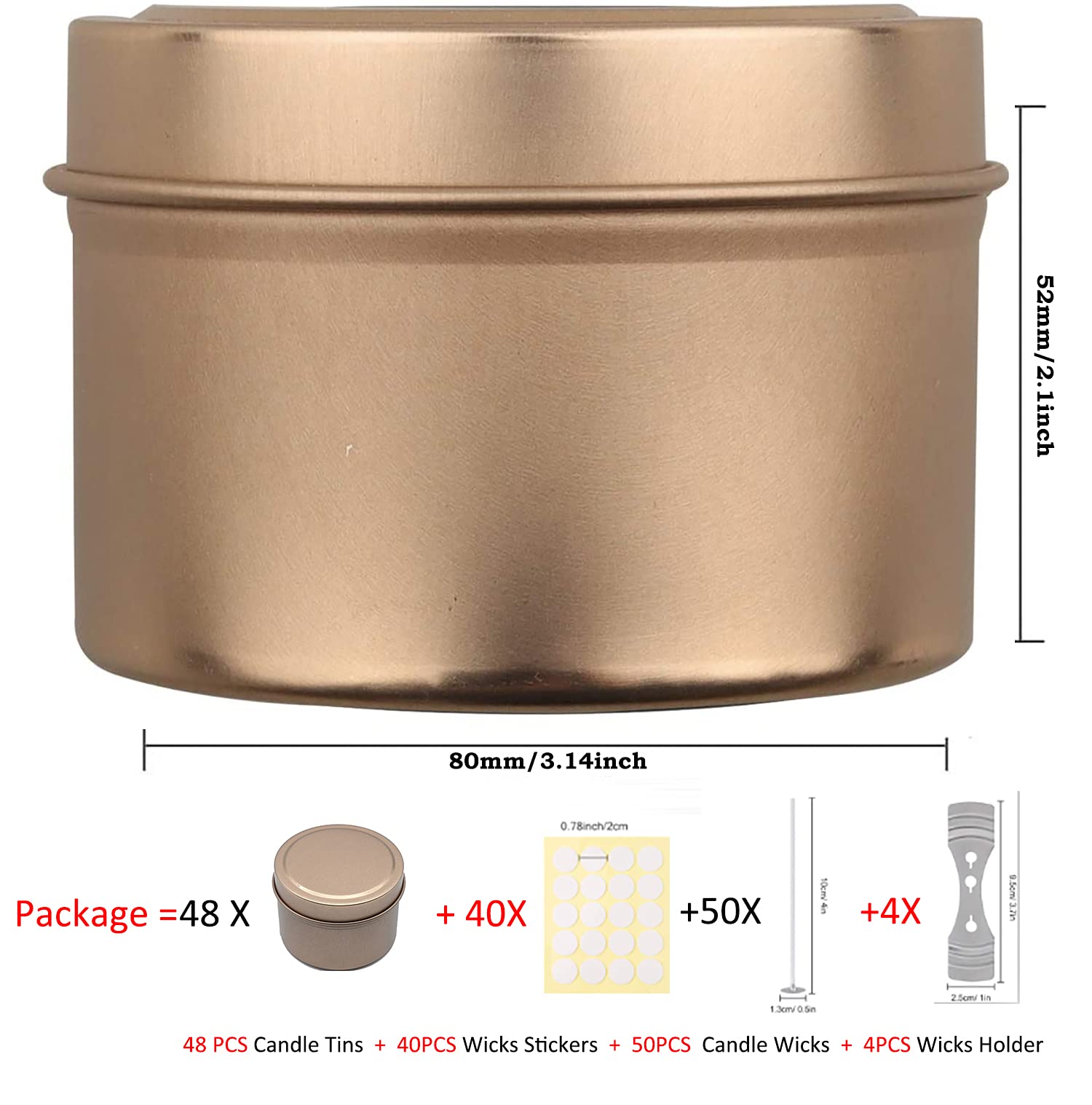 Kerze Gläser mit Deckel für Kerzen, Der, Kerze Machen Kits Umfassen 48 Pack 8 Unzen Metall Kerze Dosen, 50 baumwolle Dochte, 40 Docht Aufkleber, DIY Kerze Handwerk Geschenk Set (8OZ, Rose Gold)