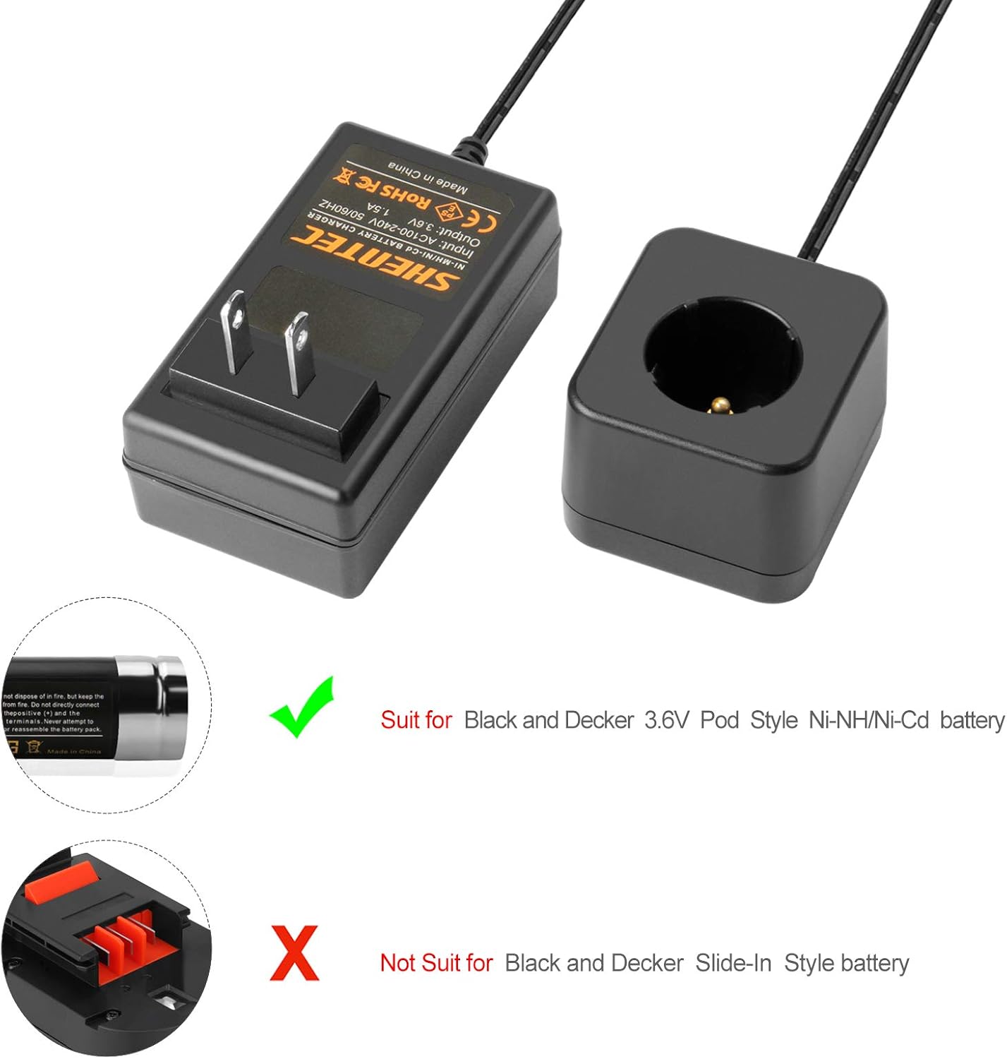 Shentec 2 Pack 3.5Ah 3.6V Replacement Battery Compatible with Black & Decker Versapak Vp100 Vp105 Vp110 Vp142 Vp143 Sears-Craftsman Pivot180 PLR36NC S100 S110 Ni-MH (Battery Charger Included)