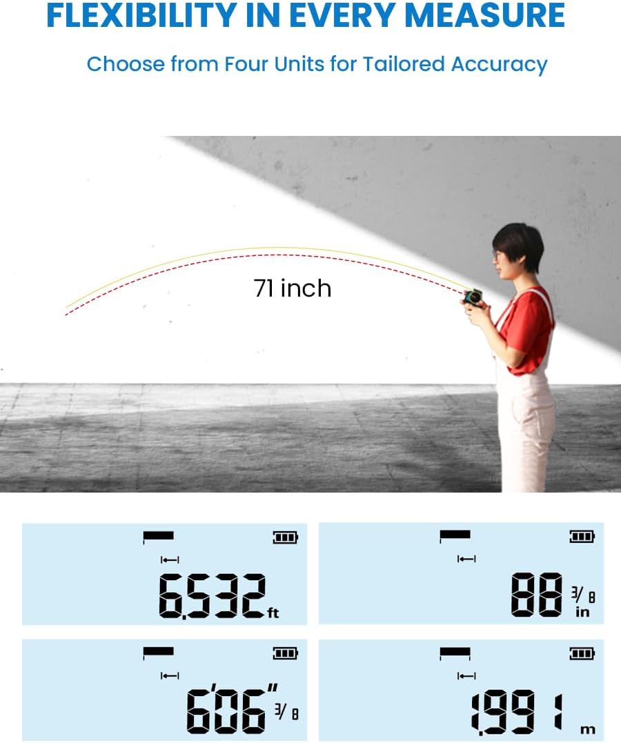 ACEGMET DT30 Digital Laser Tape Measure with Backlit LCD Screen, 131ft Rechargeable Laser Measurement Tool & 16ft Measuring Tape, 6 Units Selectable, for Distance/Area/Volume