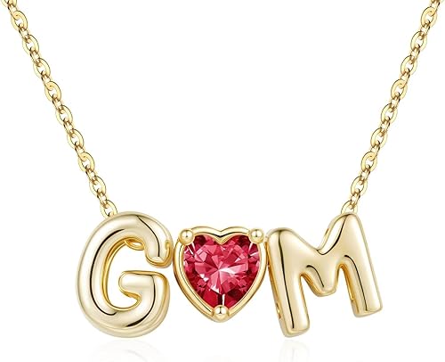 M MOOHAM Birthstone Jewelry Gifts for Women - Red July Heart Ruby Birthstone Nec