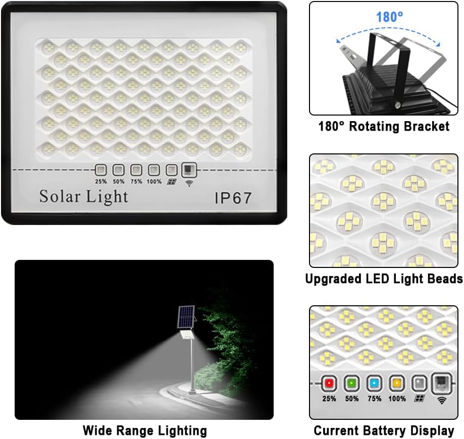 Solar Street Lights Outdoor 350W 26000LM Solar Led Flood Lights Dusk to Dawn IP67 Waterproof Solar Parking Lot Lights Security Commercial Lighting with 16.4ft Cables for Yard, Garden, Pathway