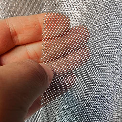 Image of Silver Universal 40 inchx13 inch Car Grill Mesh - Aluminum Alloy Automotive Grille Insert Bumper Rhombic Hole (1x2mm)
