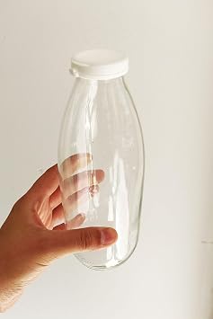 1000 ml Şeffaf Sürahi Süt, Ayran, Su, Limonata, Meşrubat Şişesi 1000 Cc Yırtmalı Kapaklı Cam Şişe 6 Adet (6, Beyaz Kilitli Kapak, 1000)