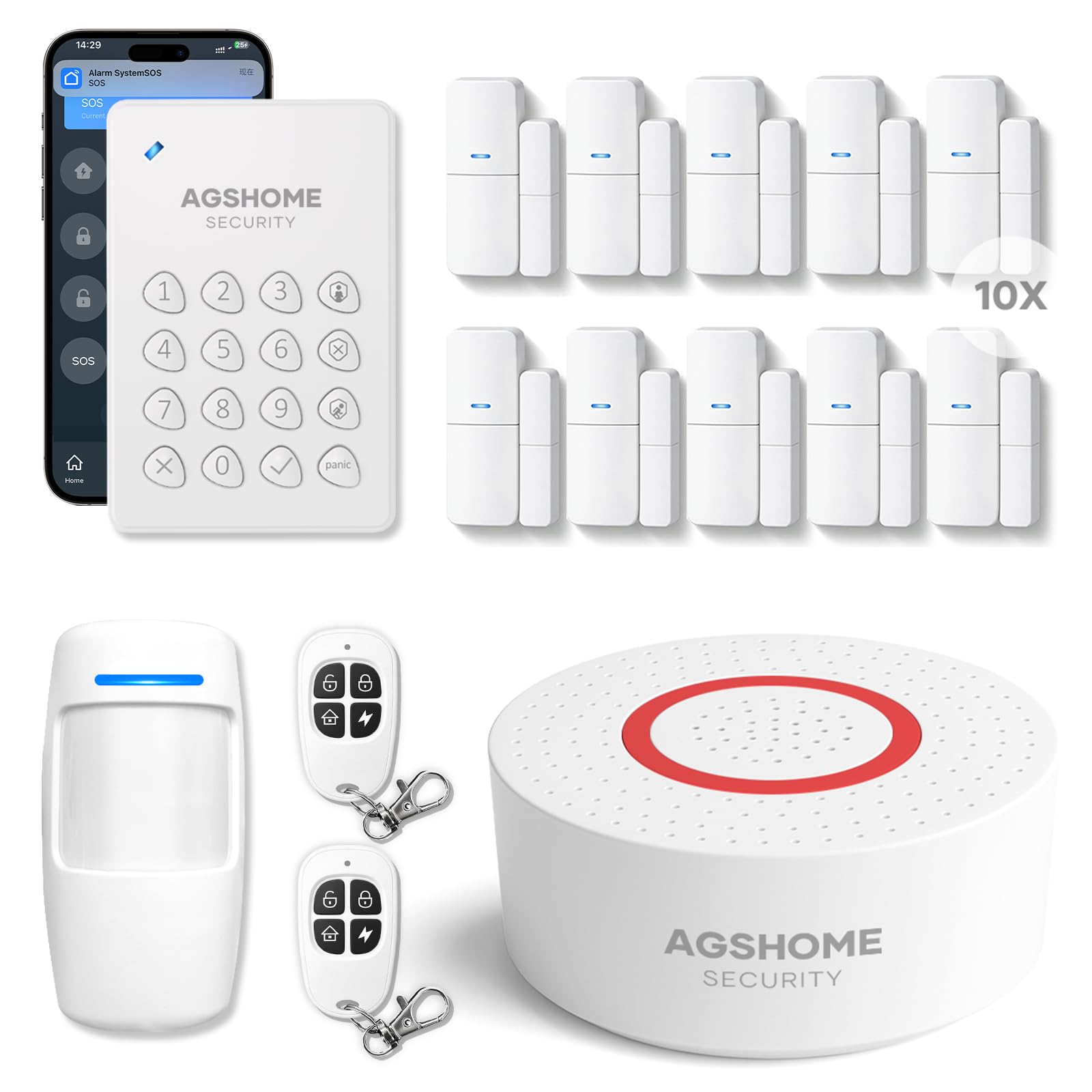 AGSHOME Alarmanlage Haus WLAN 2.4GHz, 15 Teiliges Smart Alarmanlage Set mit Sirene, Tür/Fenster Sensoren & Bewegungsmelder, Home-Sicherheitssystem Kompatibel mit Alexa & Google Assistant