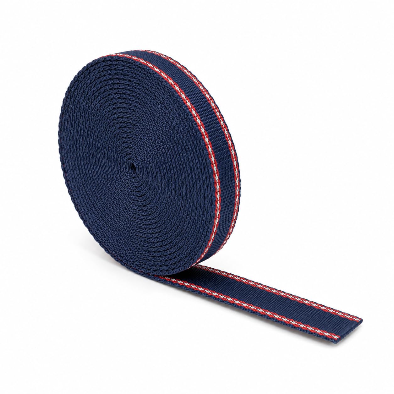 The Webbing Shop Polypropylene Webbing Strap, Continuous Length Flat Woven Tape for Bags, Crafts, Belts, Pet Collars and Leads (Navy Blue with Red and White Edges, 20mm x 10m)
