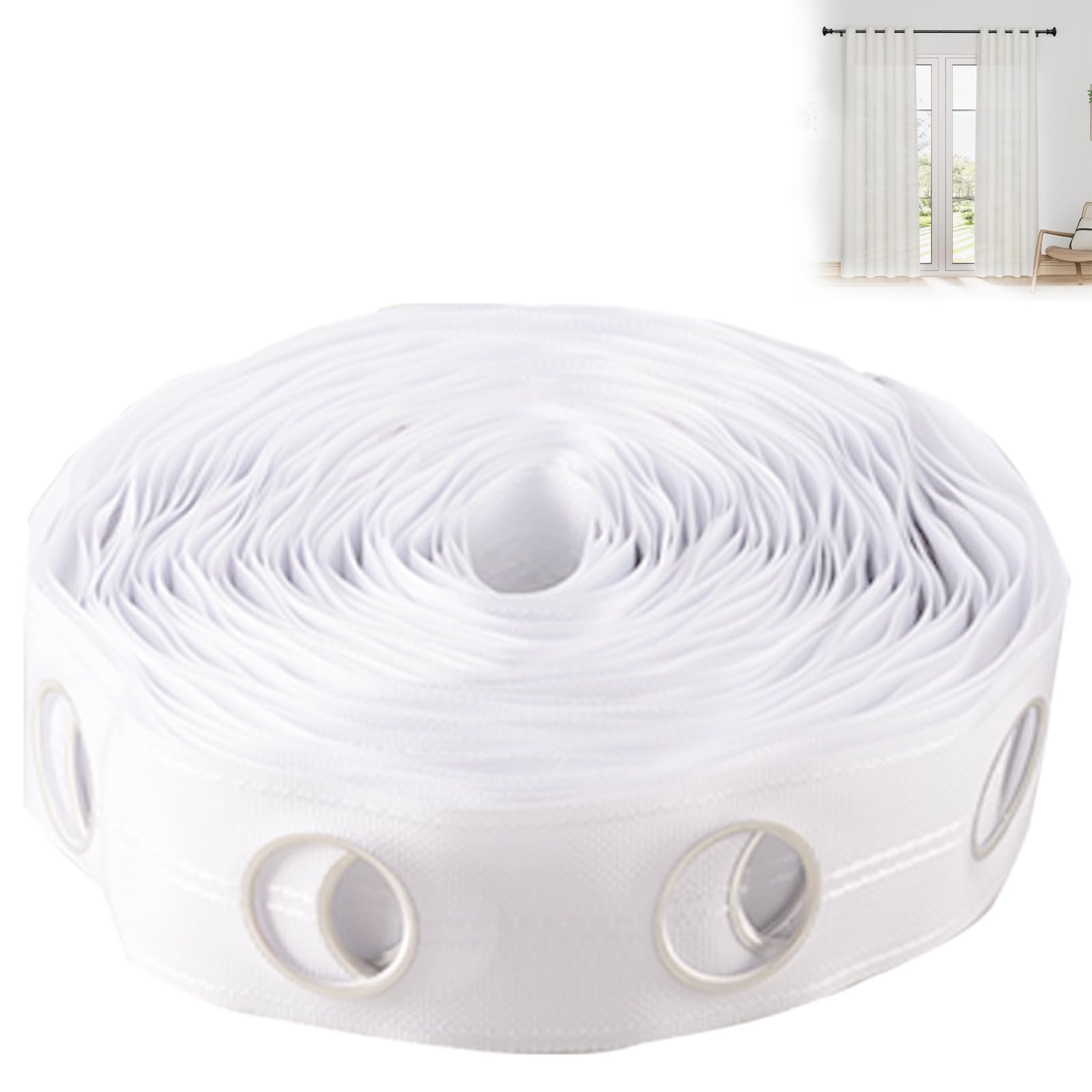 12M (13.1Yards) Curtain Header Tape, Curtain Tape Curtain Eyelets with 96 Pcs Eyelet Rings (42mm Inner Diameter) for Window Door Room Curtains DIY Drapery Supplies