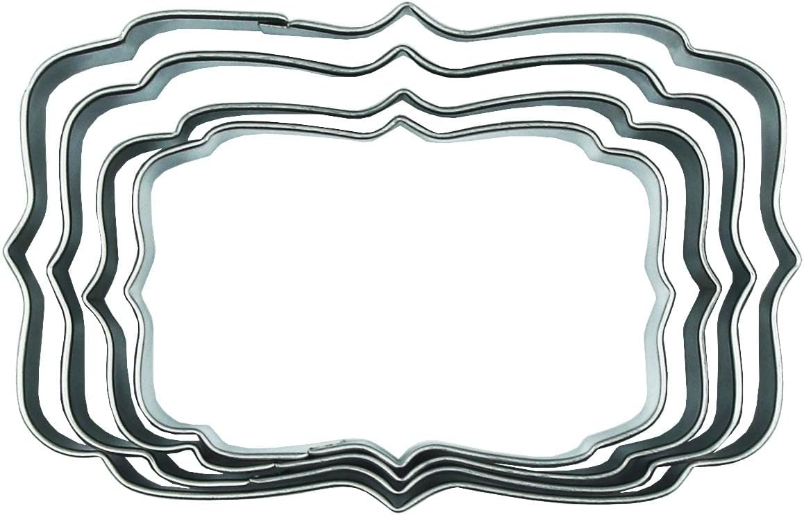 Plaques Cookie Cutters Set, 4 PCS Set Frame Shaped Stainless Steel Molds for Cookies,Biscuit,Vegetable,Fruit,Baking Pastries Doughs (Style 02)
