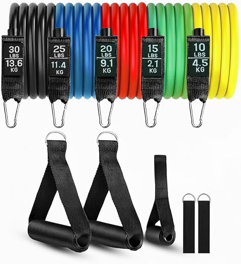 Roughhouse Resistance Bands Set for Home Gym – 5 Levels Stackable Workout Tubes with Foam Handles, Door Anchor, Ankle Stra...